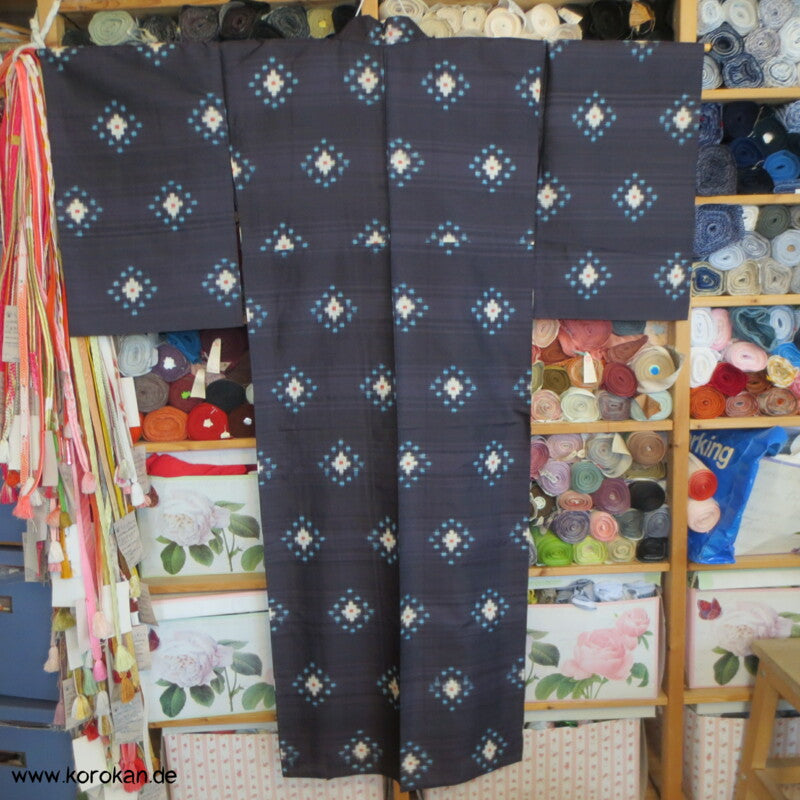 Kasuri Rauten Hitoe Meisen Seiden Kimono