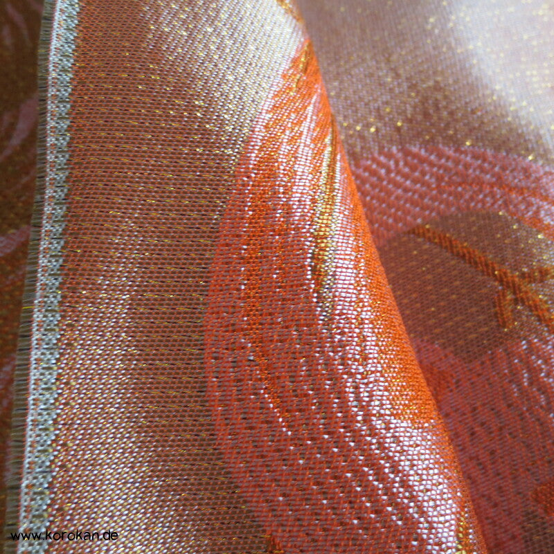 Lurex Chrysanthemen glitzernd auf orange Kimono / Obi Jacquard