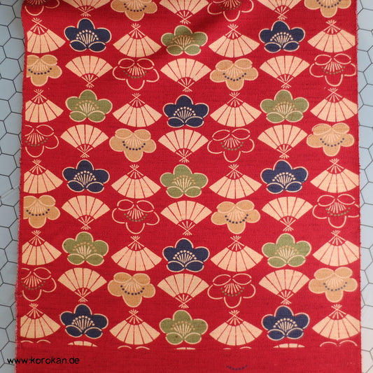 Fächer und Pflaumenblüten Wolle / Seide Kimono Stoffrolle