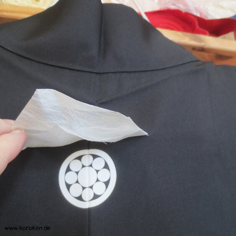 5 Mon schwarze Seidencrepe Haori Kimono Jacke, Spatzen in Kalebasse
