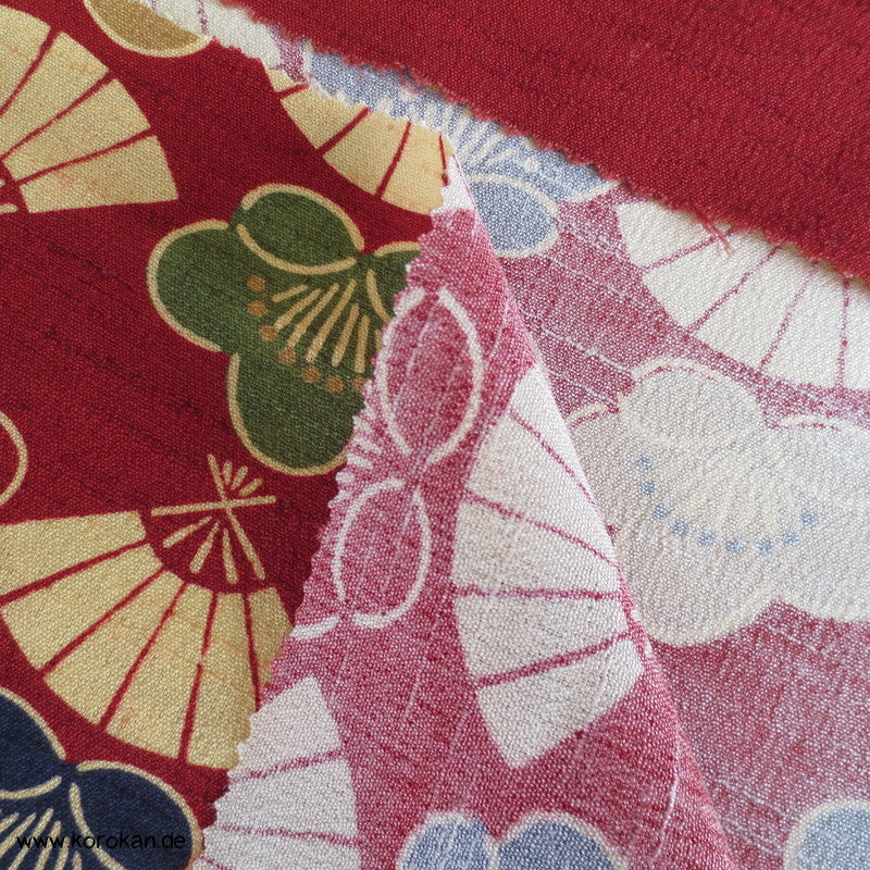 Fächer und Pflaumenblüten Wolle / Seide Kimono Stoffrolle