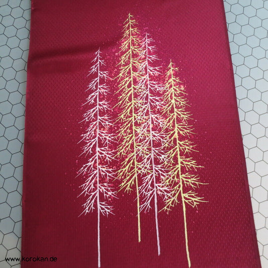 Homongi Kimono Tanmono Stoffrolle abstrakte Bäume auf weinrot