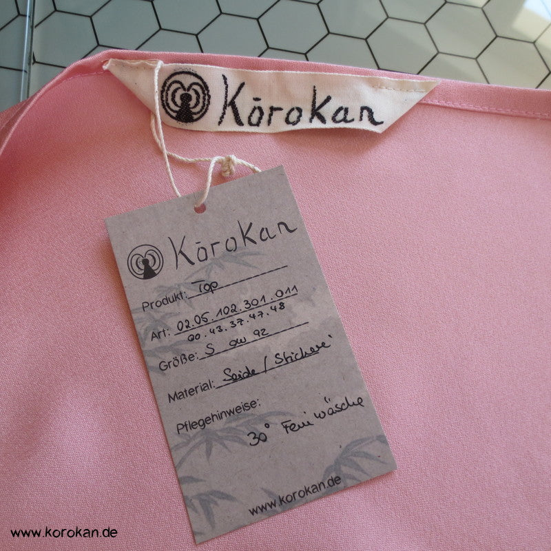 Kimono Seiden Top, rosa Sayagata Damast, Bindeträger