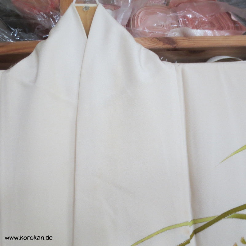 bunter Bambus auf hellem Seidencrepe Grund Homongi Kimono