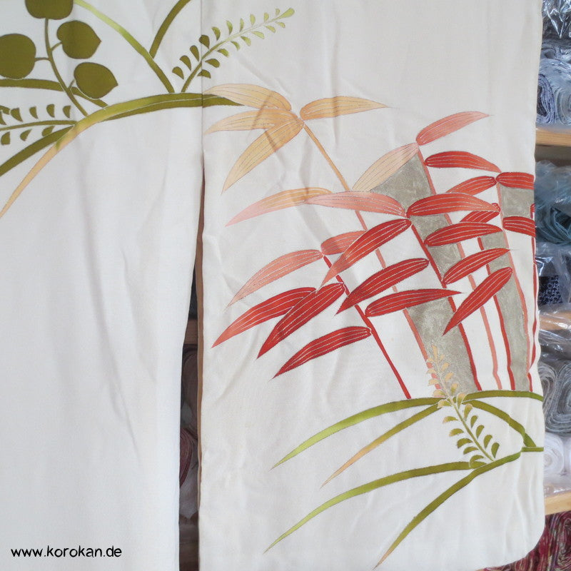 bunter Bambus auf hellem Seidencrepe Grund Homongi Kimono