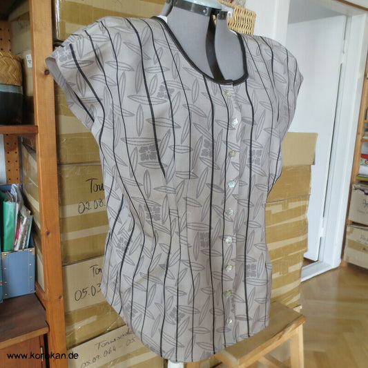 Blätter und Streifen Araihari Kimono Seide Blusentop