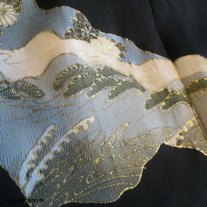 japanischer Tomesode Seidencrepe Kimono mit schmalen Flusslauf