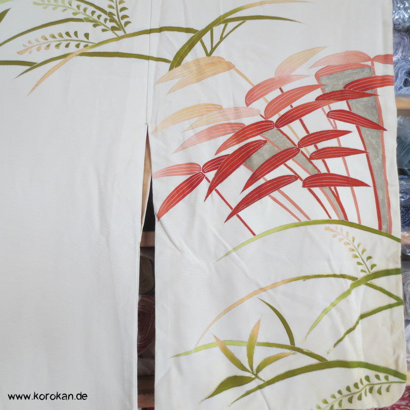 bunter Bambus auf hellem Seidencrepe Grund Homongi Kimono