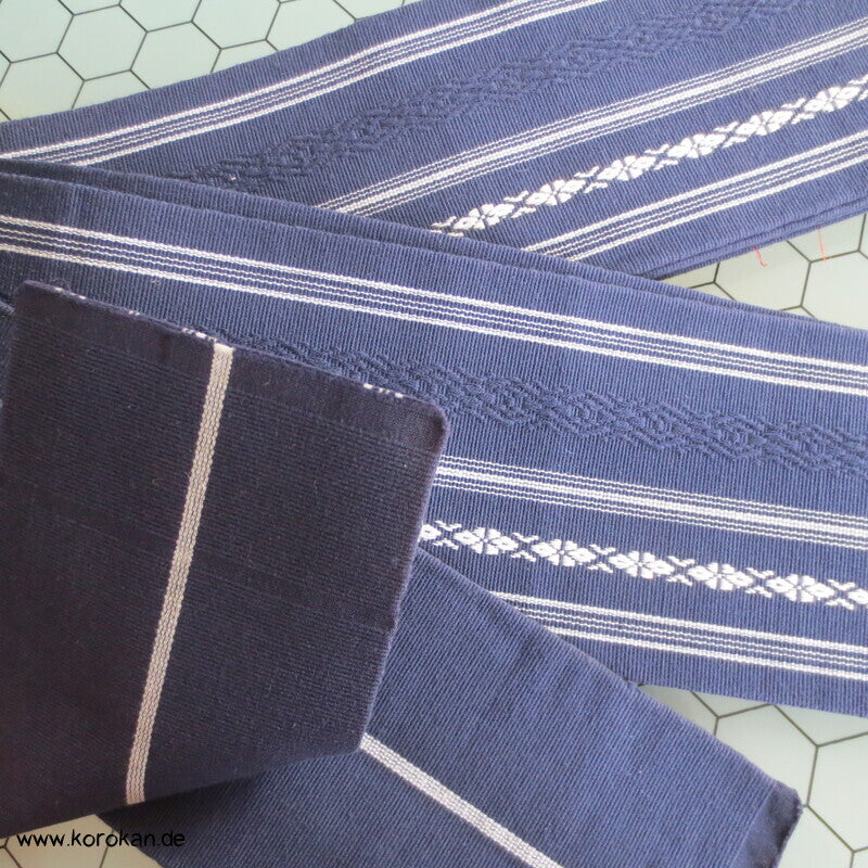 Kaku Kimono Gürtel Hakata, blau - weiße Baumwolle