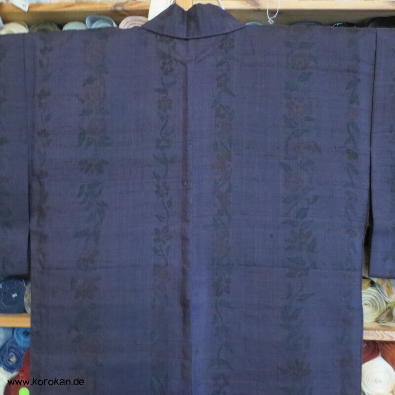 Hitoe Damen Kimono Tsumugi Seide Blüten Muster, ungefüttert