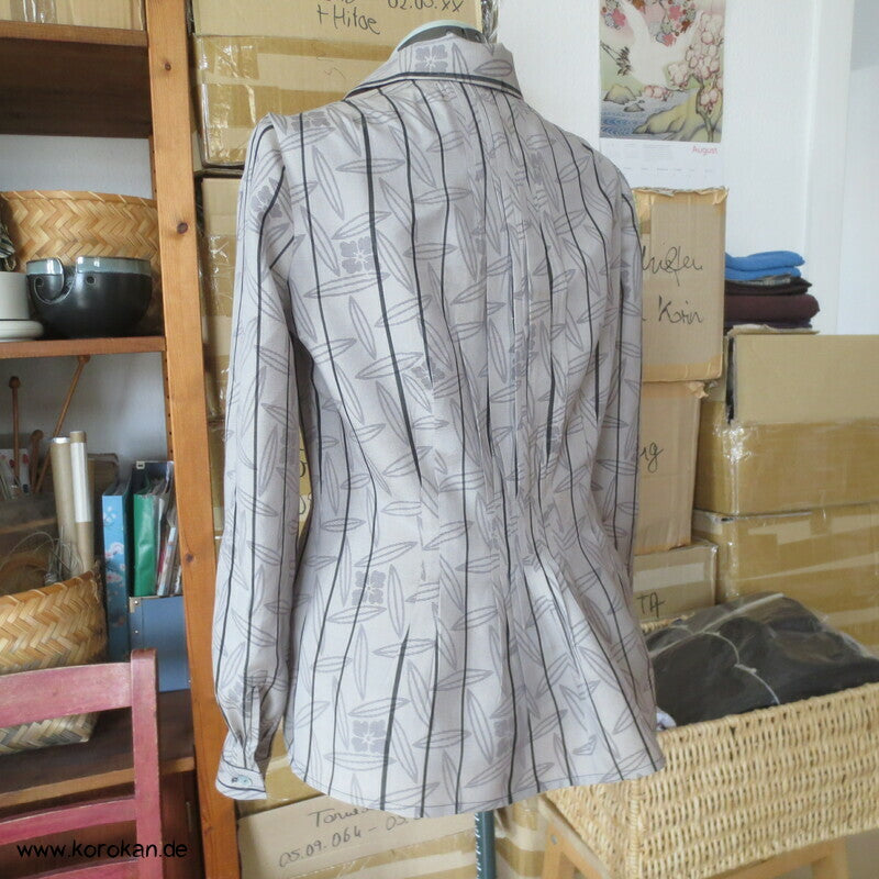 Blätter und Streifen Seiden Organza Crepe Upcycling Bluse