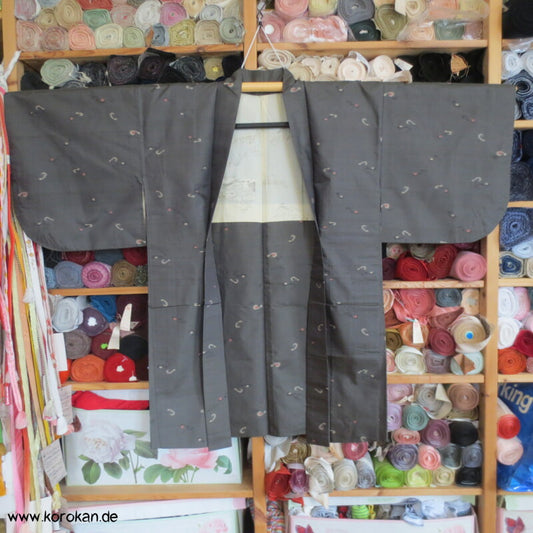graugrünoliver Seiden Meisen Haori Kimono Jacke