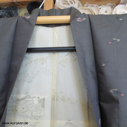 graugrünoliver Seiden Meisen Haori Kimono Jacke