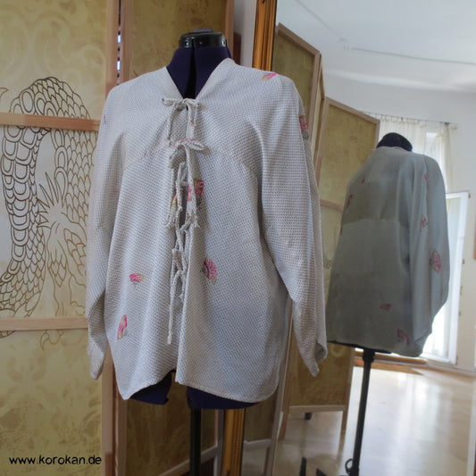 Kimono Seidendamast Bindeband Bluse mit kleinen Fächern über Kanoko Dots