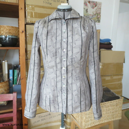 Blätter und Streifen Seiden Organza Crepe Upcycling Bluse