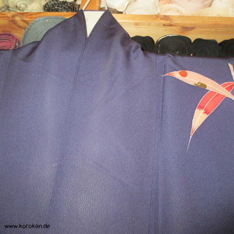 moderner japanischer Kranich und Bambus Seidencrepe Homongi Kimono