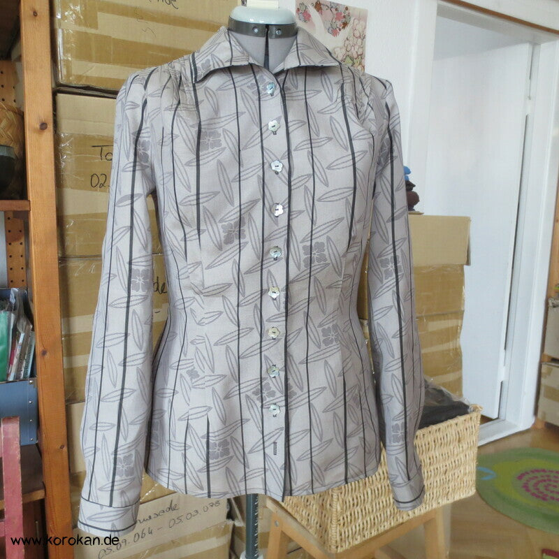 Blätter und Streifen Seiden Organza Crepe Upcycling Bluse