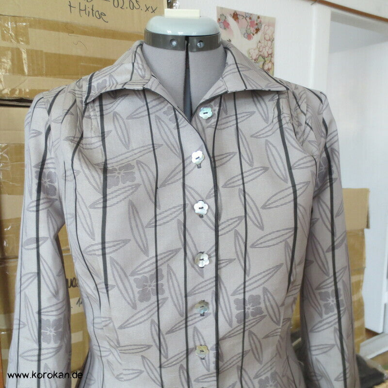 Blätter und Streifen Seiden Organza Crepe Upcycling Bluse
