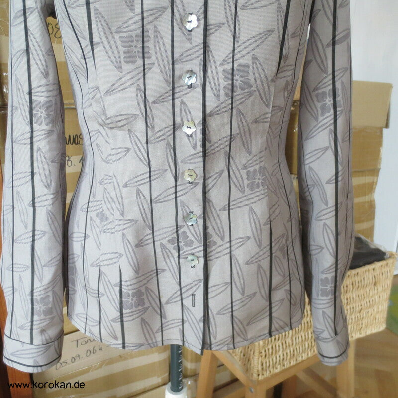 Blätter und Streifen Seiden Organza Crepe Upcycling Bluse
