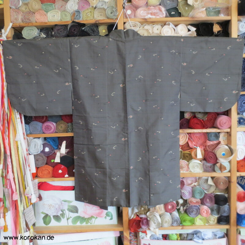 graugrünoliver Seiden Meisen Haori Kimono Jacke