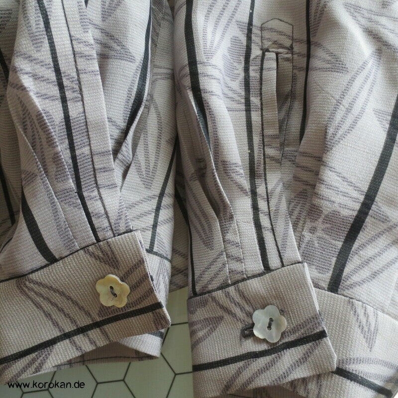 Blätter und Streifen Seiden Organza Crepe Upcycling Bluse