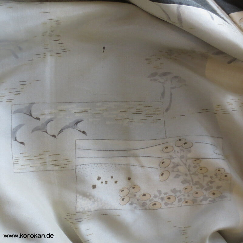 graugrünoliver Seiden Meisen Haori Kimono Jacke
