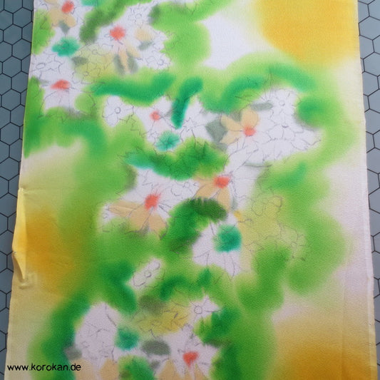 handgemalte Blüten Kimono Seide