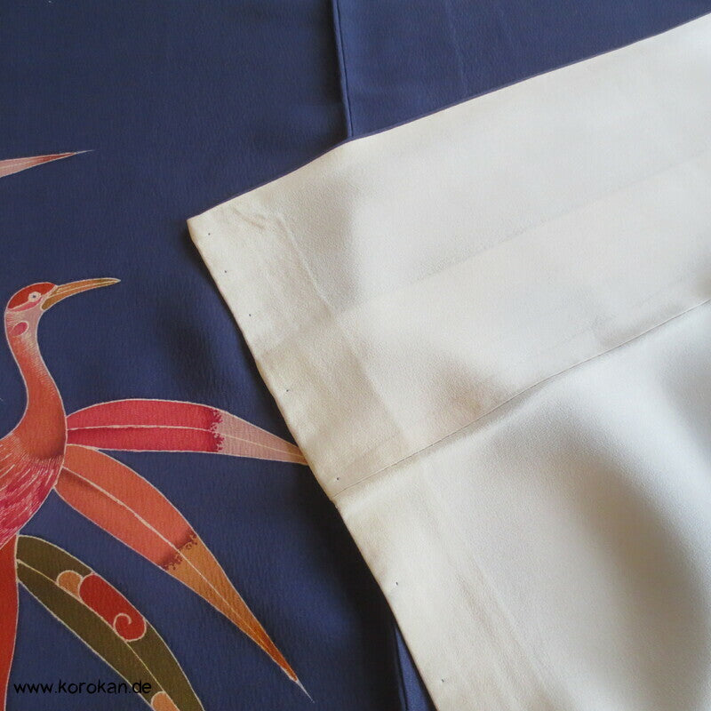 moderner japanischer Kranich und Bambus Seidencrepe Homongi Kimono