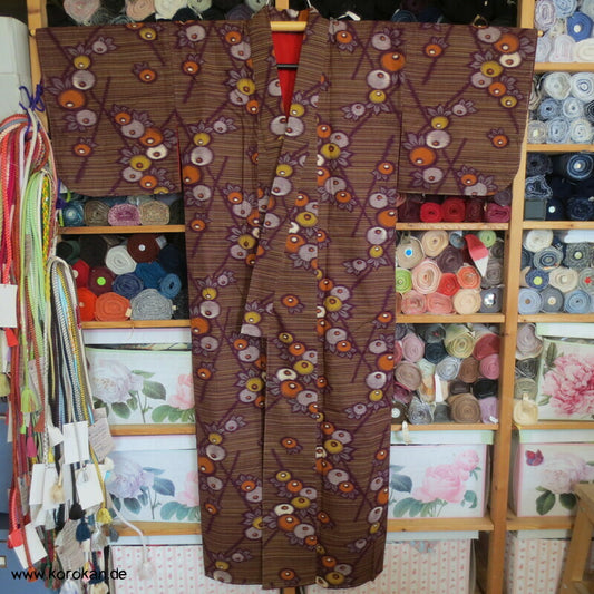Kugelchrysanthemen Kasuri Moka Kotton Kosode Kimono