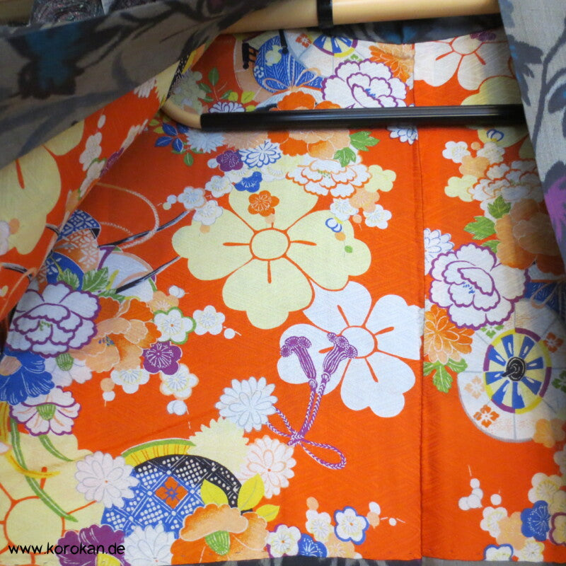 Japan Art Deco grau - violette Zweige Meisen Seiden Kimono Jacke
