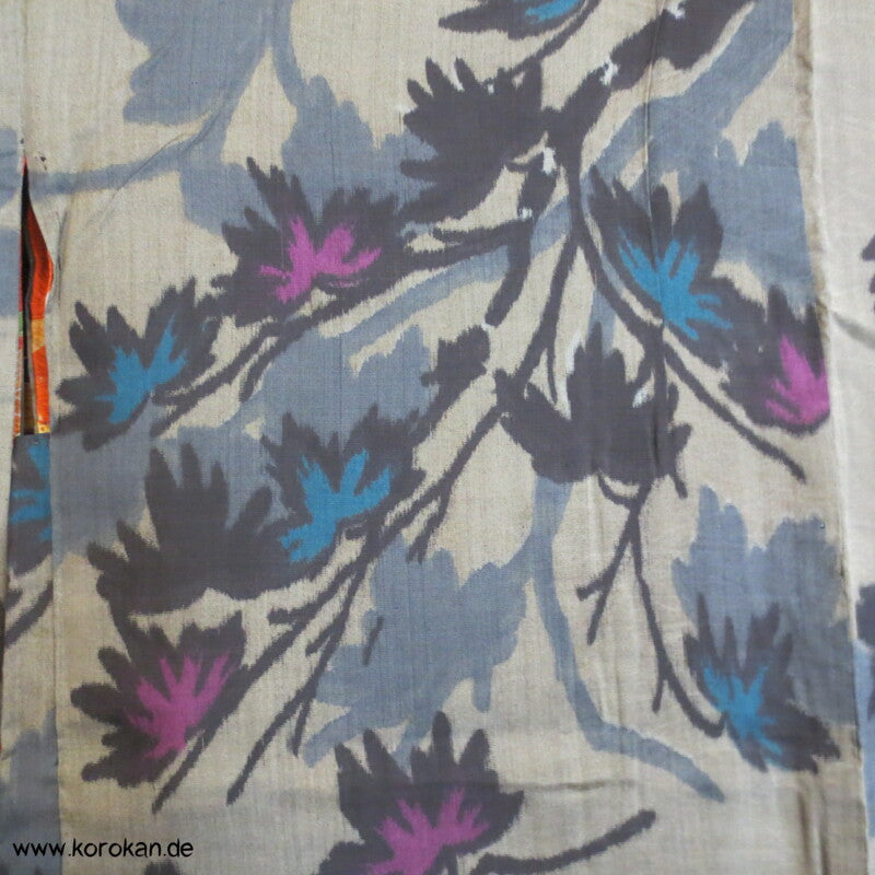 Japan Art Deco grau - violette Zweige Meisen Seiden Kimono Jacke