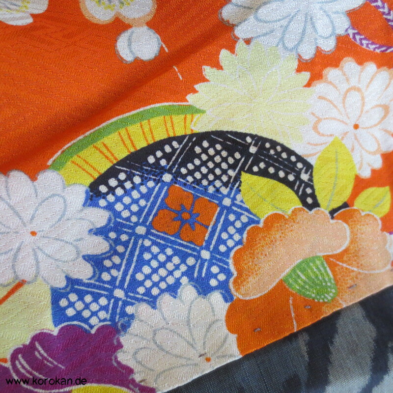 Japan Art Deco grau - violette Zweige Meisen Seiden Kimono Jacke