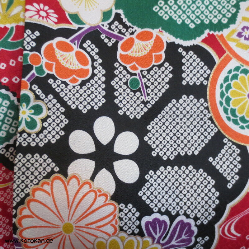 wildbunte Ume, Blüten Komon Kimono, Polyester Damast