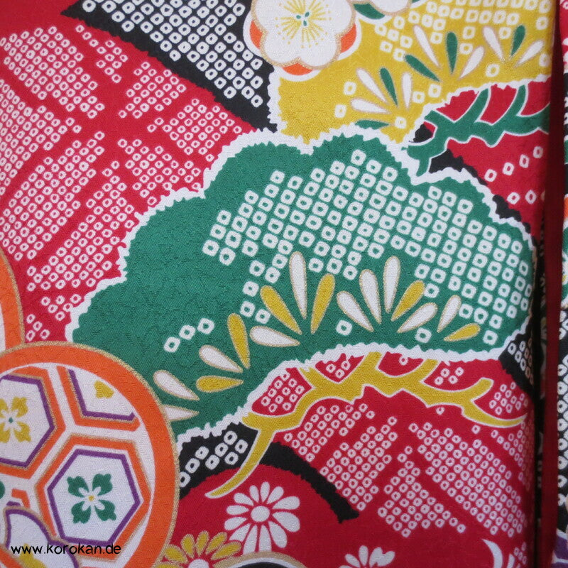 wildbunte Ume, Blüten Komon Kimono, Polyester Damast