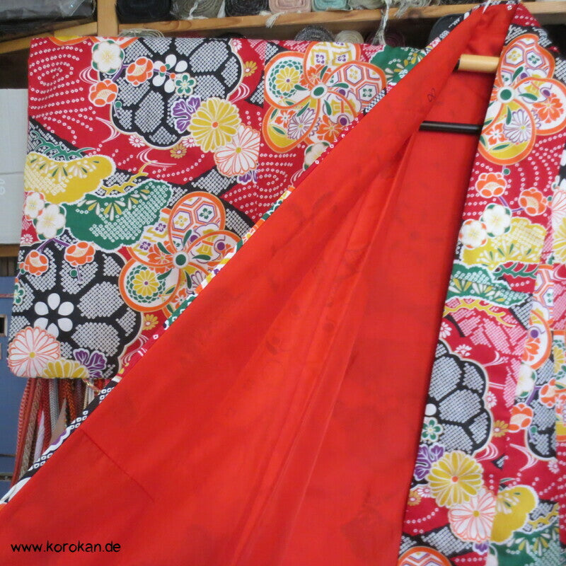 wildbunte Ume, Blüten Komon Kimono, Polyester Damast