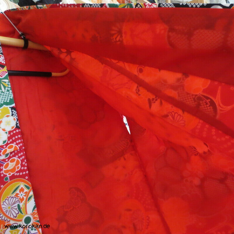 wildbunte Ume, Blüten Komon Kimono, Polyester Damast