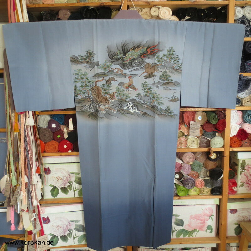 Männer Juban Unter Kimono handgemalte chinesische Tierkreiszeichen auf Japan Seide