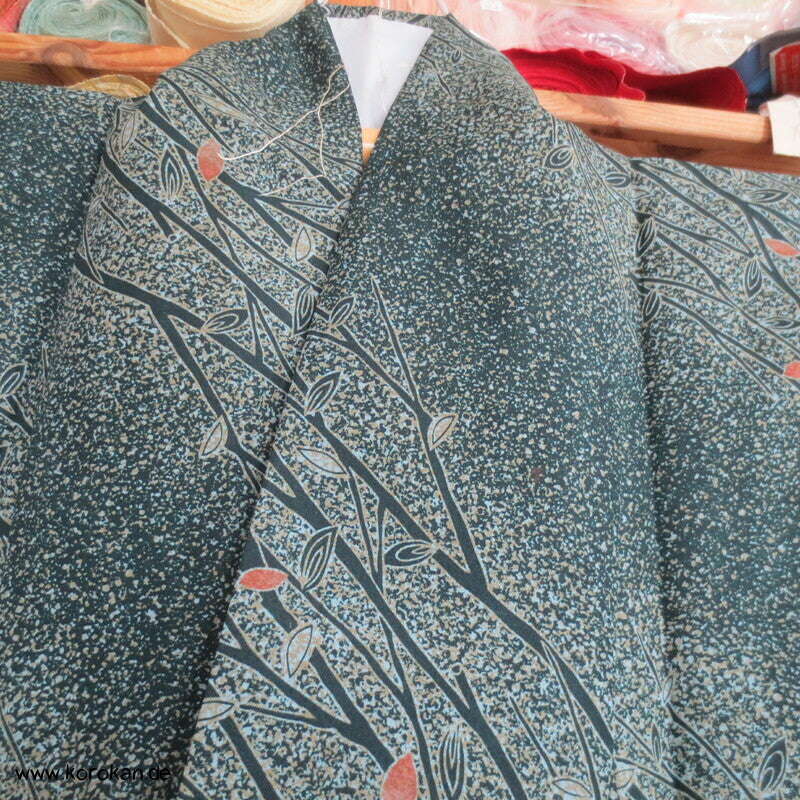 Komon Kimono diagonales Zweige im Schneesturm Muster, waschbar