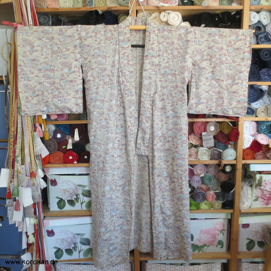 feine Blumen Druckmuster Hitoe Komon Kimono aus Wolle, zerstört