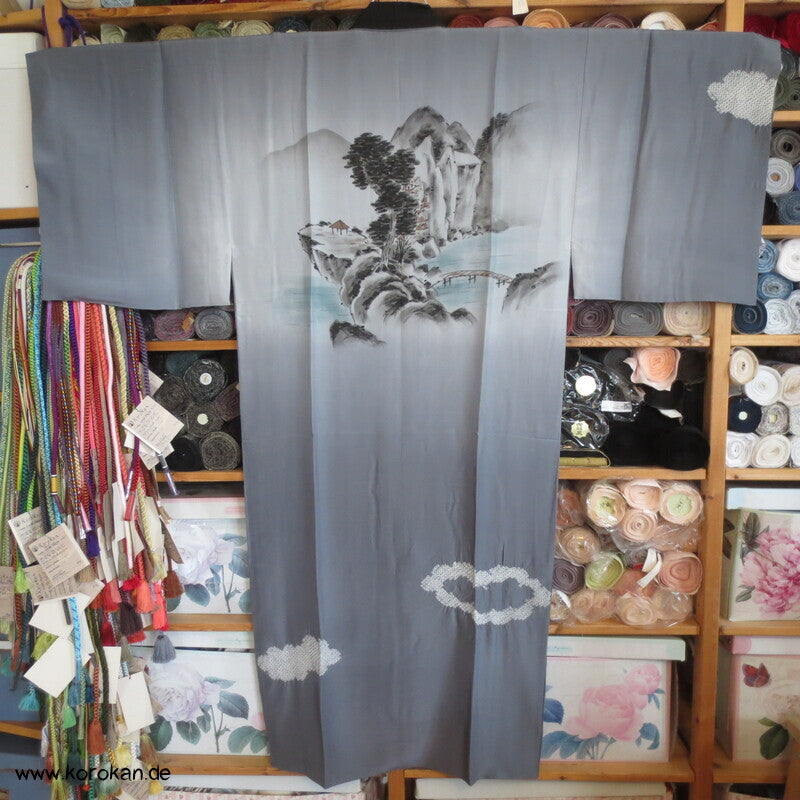 Berglandschaft Juban Unterkimono, Seide mit Shibori Elementen