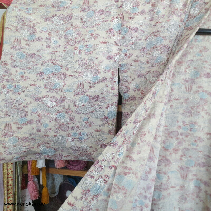 feine Blumen Druckmuster Hitoe Komon Kimono aus Wolle, zerstört