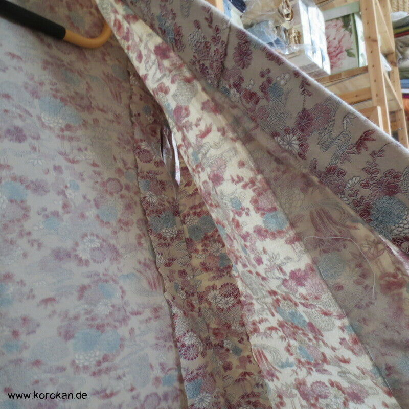 feine Blumen Druckmuster Hitoe Komon Kimono aus Wolle, zerstört