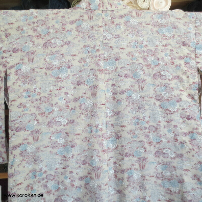 feine Blumen Druckmuster Hitoe Komon Kimono aus Wolle, zerstört