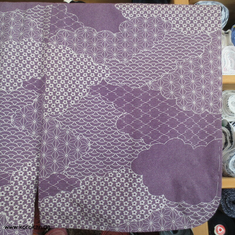 Edokomon Wolken Hitoe ungefütterter Kimono