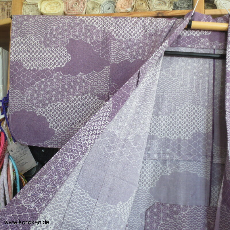 Edokomon Wolken Hitoe ungefütterter Kimono