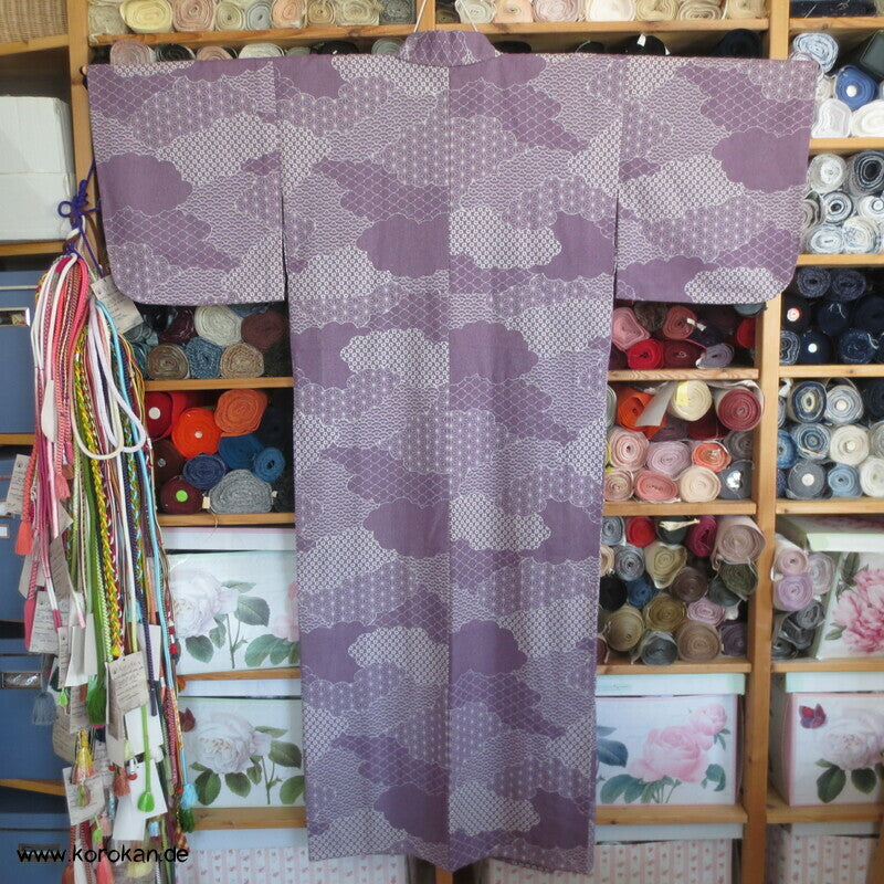 Edokomon Wolken Hitoe ungefütterter Kimono