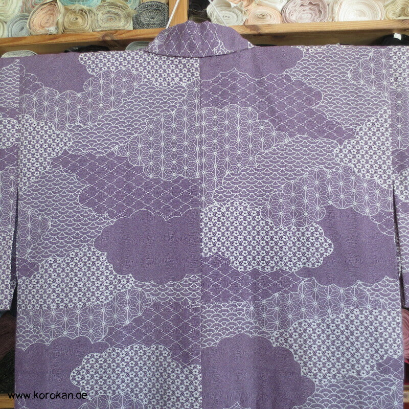 Edokomon Wolken Hitoe ungefütterter Kimono