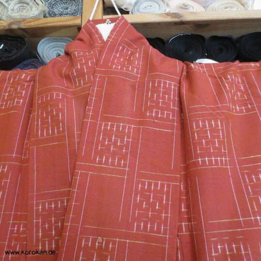 variables Karo Kasuri auf persimmon Tsumugi Kimono