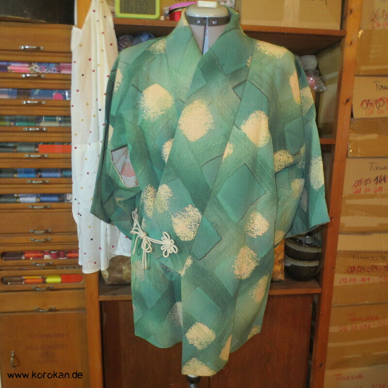 Dochugi Kimono Jacke, grünes diagonales Karo auf Crepe