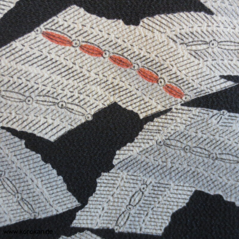 Bambusmatten auf schwarzem Seidencrepe Komon Kimono